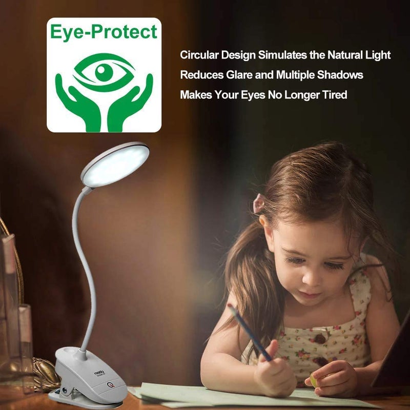 Miady Clip on Lamp,Battery Powered Reading Light,Clamp for Bed with 3 Brightness Level,USB Rechargeable(1 Pack) - Image 4